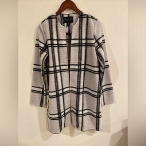 Rachel Zoe Woman's Cardigan Size S Plaid Open Front Long Sleeve Gray/Black Wool